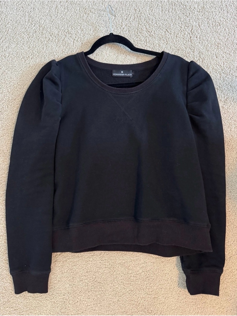 Pomander Place Black Puff-Shoulder Crewneck Sweatshirt